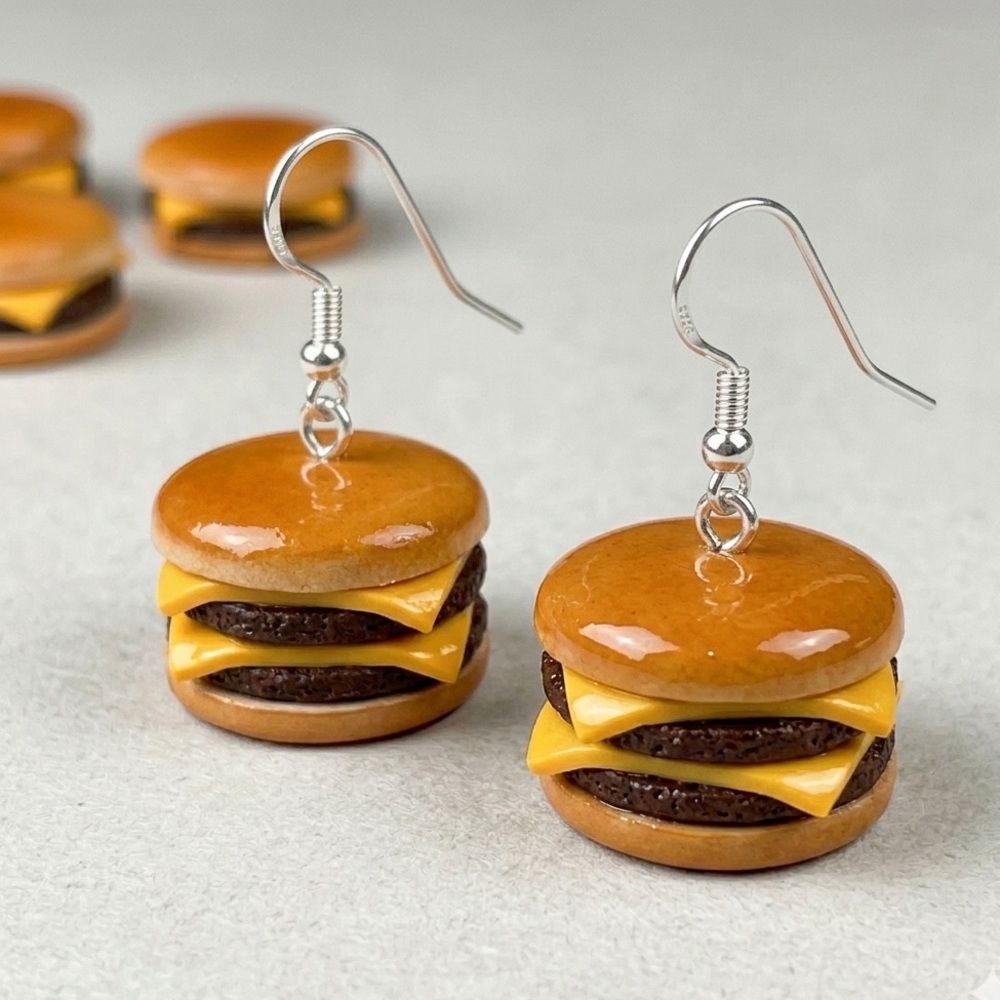 Cheeseburger - Handmade Earrings - Hypoallergenic